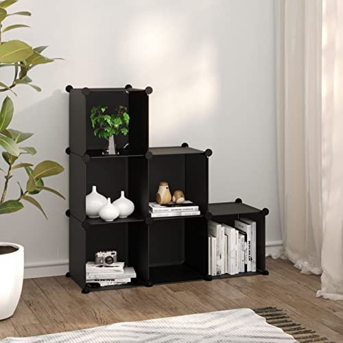 ZEYUAN Regalsystem mit 6 Würfeln Schwarz PP, Vitrine, Raumteiler Regal, Steckregal, Regalsystem, Stufenregal, Bücherregal, Schrank Regal