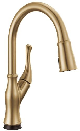 Delta Ophelia Brushed Gold Touch Kitchen Faucet with Pull Down Sprayer, Modern Single Hole Touch On Kitchen Sink Faucet, Single Handle, Champagne Bronze 19888TZ-CZ-DST