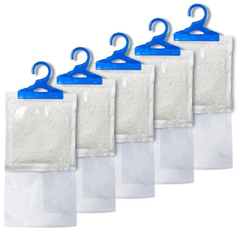 MAVORI Set 5 deumidificatori XL da appendere I deumidificatori a sacchetti I deumidificatore da armadio e assorbiumidità per ambienti contro umidità, muffe e odori I fino a 500ml per sacchetto