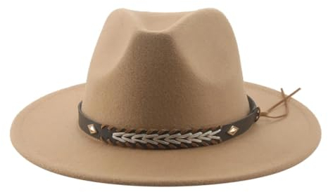 SOYNIA Fedora Trilby Filzhut Hut Cowboyhut Für Damen Und Herren Fedoras Gefilzter Panamahut Western-Vintage-Solid-Fedoras 52–54 cm (Kinder) Kamel