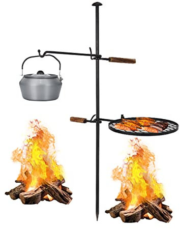 WENSHENG Griglia per falò Girevole Regolabile 2 in1, griglia per braciere Nera, griglia per Barbecue a Carbone Resistente per Attrezzature da Cucina da Campeggio per Barbecue all'aperto