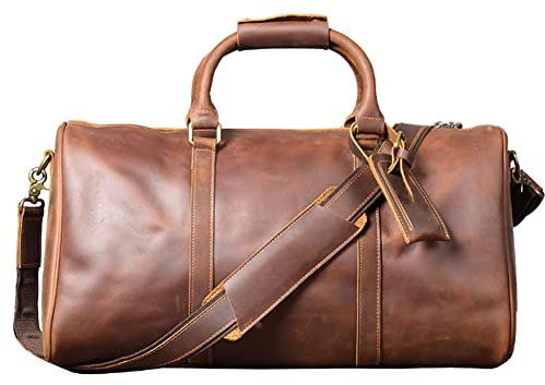 QTANZIQI Herren-Reisetasche, große Kapazität, Reisetasche, Retro-Crazy-Horse-Lederhandtasche, erste Schicht, Leder-Reisetasche, Braun, Einheitsgröße