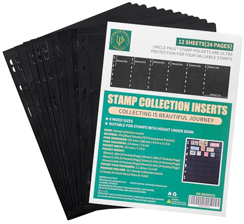 Encartes para colección de sellos - Álbum de sellos para coleccionistas 12 hojas con 6 tamaños variados para el kit de carpeta de colección de sellos IS01MX312