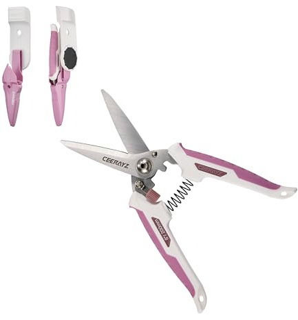CEERAYZ 200mm Tijeras Multiusos, Tijeras podar, Tijeras Versátiles para proyectos de bricolaje, oficina, líneas de producción y poda, con funda protectora y soporte magnético (Blanco/Rosa)