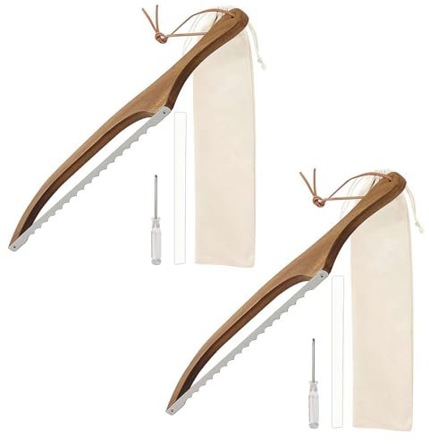 Bread Slicer for Homemade Bread,16 Wooden Sourdough Bread Slicer,Bow Saw Cutter with Double-sided Blades for Easy Cutting,Sourdough Slicer, Stainless Steel Serrated Saw Bread Cutter for Baguettes