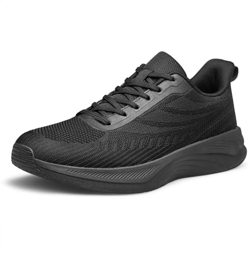 ADQ Mens Trainers Running Shoes Mesh Walking Sneaker Casual Sports Shoes Breathable Lightweight Tennis Gym 7 UK 41 EU All Black