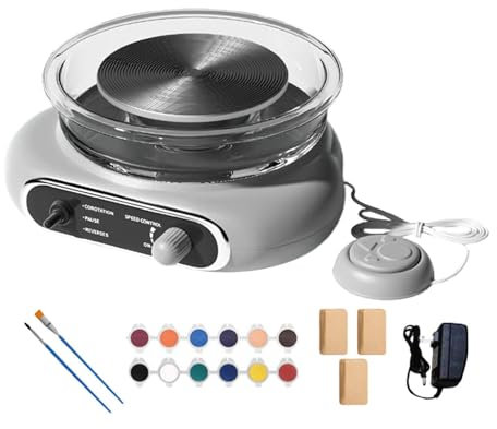 rockible Mini Töpferscheiben Set, Kompakter Drehteller, Einstellbare Geschwindigkeit, Keramikherstellungsmaschine mit Fußblatt für Töpferprojekte, Grau