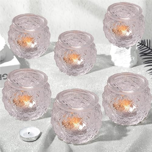 6Pcs Glas Teelicht Kerzenhalter, Klare Votivkerze Halter Teelichthalter für Tisch Tafel Tafelaufsatz Hochzeit Home Decoration (Klare-6 Stück)