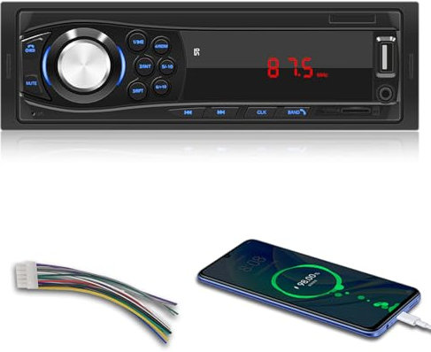 1 Din Autoradio - BluetoothAutoradio mit Bluetooth Freisprecheinrichtung, FM Radio, AUX/TF/USB Eingang, Speicher bei Ausschalten
