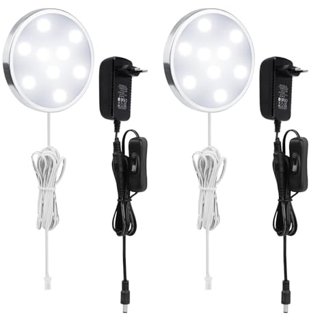 LABOREDUCER Unterbauleuchte Küche LED 2er Set, 230V Schrankbeleuchtung | LED Unterbauleuchten mit Kabel und Schalter, 6000K Tagesweiß für Küche, Schrank, Regal,