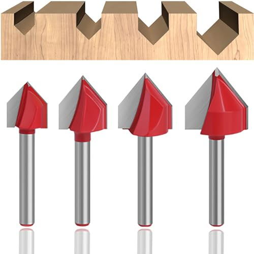 Yuentoen V-Nutfräser,Professional V Nut Fräser,90 Grad Fräser(für Holz, Schaft 6,35mm) CNC Groove Router Bit,Holzschneider Messer, Holzfräser Kantenfräse Holzbearbeitungswerkzeug ﻿