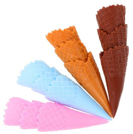 OFFSCH 12pcs Pretend Ice Cream Cones and Simulation Food Props Set, Realistic Mini Empty Ice Cream Cone Models for Photography, Dollhouse Decor, and Party Pretend Play