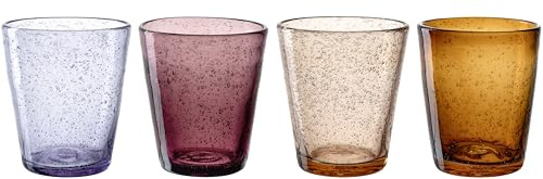 LEONARDO HOME BURANO Trinkglas • 4er Set • Buntes Gläser-Set • Blaseneinschlüsse • Wasserglas • Softdrinkbecher • Vier Farben • Spülmaschinengeeignet • Handgemacht • 330 ml • 055289