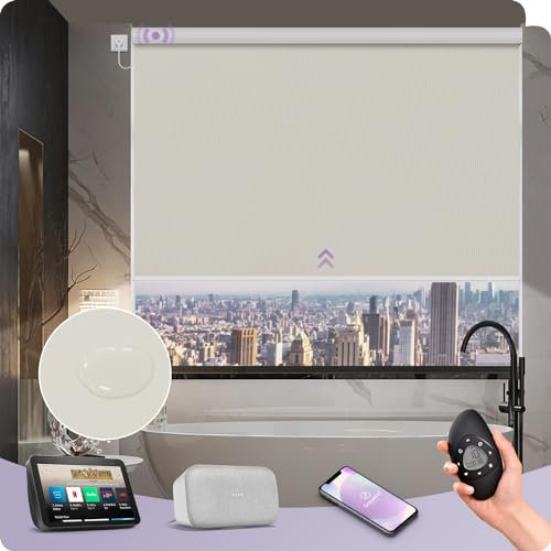 Smart Elektrischer Rollos für Fenster, kompatibel mit Alexa und Google, benutzerdefiniert, wasserdicht, motorisiert, mit Fernbedienung, Beige, lichtblockierende Vorhänge