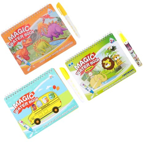 Yardwe 3stücke Wasserbuch Für Junge Mädchen Wiederverwendbar Mit Stiften Malbuch Graffiti-buch Autos Dinosaurier Muster Lernen Spielen
