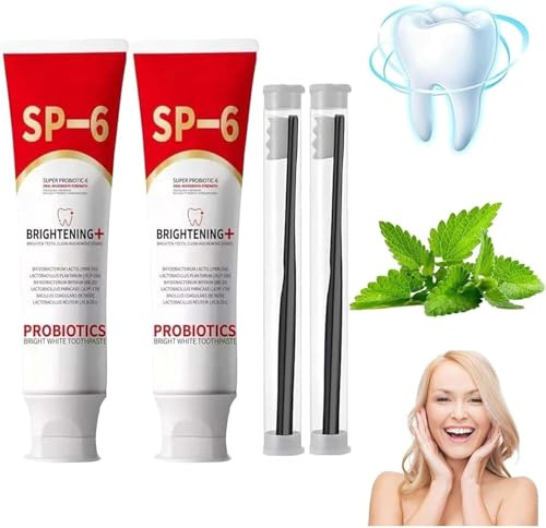 MS DRWIKEY Sp-6 Probiotics Dentifricio bianco brillante, super probiotic-6, dentifricio ultra sbiancante, dentifricio per la pulizia profonda, smacchiatore per denti, alito fresco, 120 g (2)