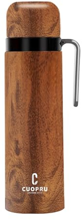 Thermoflasche für Yerba Mate – vakuumisoliert mit doppelter Edelstahlwand – BPA-frei – eine Thermoflasche, die speziell für den Einsatz mit Tassen oder Kürbis, Holzmaserung entwickelt wurde