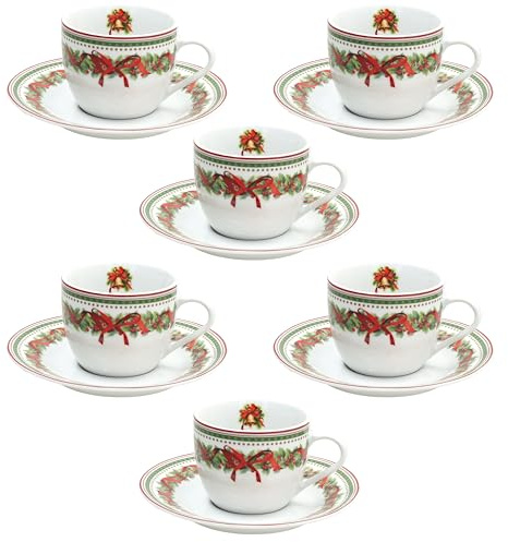 Tognana, Set de 6 tazas de té con plato 220 cc Christmas Eve, Porcelana, Multicolor