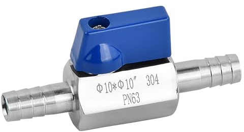 Ziyonix Kugelhahn mit Widerhaken Pagodengelenk Garten Armatur Kugelhahn aus Edelstahl Absperrschalter mit Blau Griff 304 Edelstahl Mini Absperrventil für Wasser, Gas, Öl, Kraftstoff (10 mm)