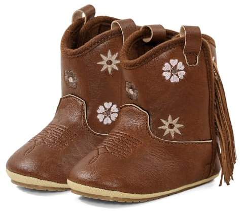 Cheerful Mario Nyfödda Baby Boots Cowboystövlar för bebis, tidig bebis, PU-läder, första steg, skor, Brun D, 12-18 mesi