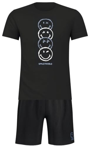 Athena Smiley X Athena 7q23 - Conjunto de Pijama para Hombre, Parte Superior Negra/Inferior Negra, S