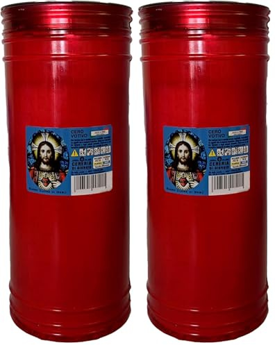 Cero Votivo Sacro Cuore Big Size P100 Colore Rosso - Durata 10 Giorni - 1,2 KG di Cera - Cereria Di Giorgio (Confezione da 2)