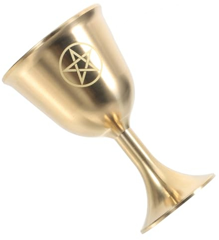 MUSISALY Cáliz de Pentagrama Grande de Latón Macizo Vintage para Altar Pagano, Copa de Cóctel Ritual para Ofrendas de Agua y Vino, Accesorio Místico para Tarot y Astrología, Decoración