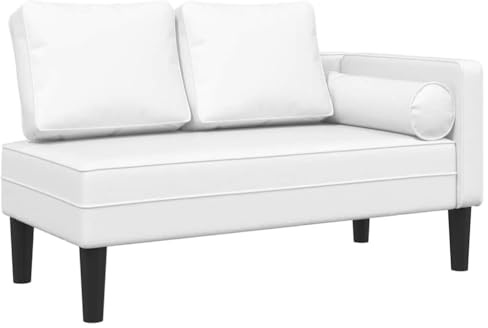 QZZCED Chaiselongue Kunstleder Weiß mit Kissen für Wohnzimmer und Lounge, Bequeme Recamiere aus Kunstleder in Weiß, Elegante Chaiselongue mit Polsterung