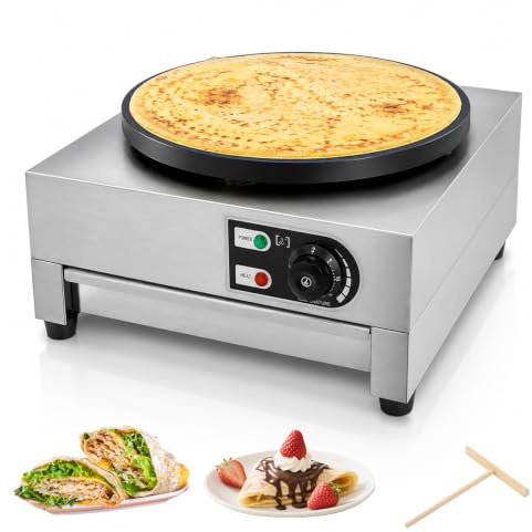 Crepes Maker 3000 W, plancha eléctrica para crepes con placa antiadherente de 40 cm, acero inoxidable de hierro fundido, temperatura 50 – 300 °C, incluye espátula de madera, para crepes, panqueques