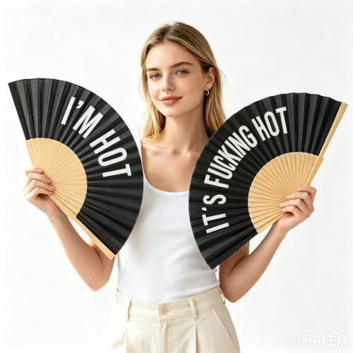 KBbocvulc IT'S FUCKING HOT Bamboo Wood Hand Fan Gif | Trendy slogan print on durable polycotton fabric, paired with lightweight bamboo wood frame