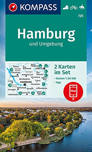KOMPASS Wanderkarten-Set 725 Hamburg und Umgebung (2 Karten) 1:50.000: inklusive Karte zur offline Verwendung in der KOMPASS-App. Fahrradfahren. Reiten.