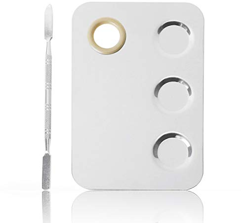 KissDate Makeup Palette 6x4inch Stainless Steel 3-well Nail-art Cosmetic Artist Mixing Palette with Spatula Tool for Mixing Foundation Silver