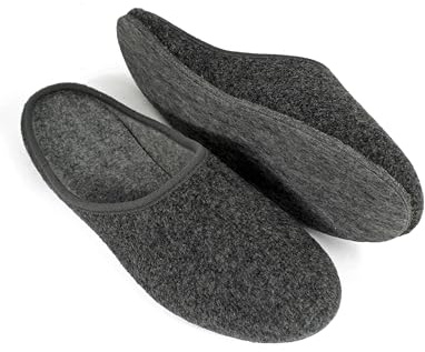 Pantoffelmann Filzpantoffeln mit Filzsohle I Dunkelgrau I Größe 45 I Atmungsaktive & bequeme Filzhausschuhe für Damen & Herren I Stilvolle & warme Hausschuhe