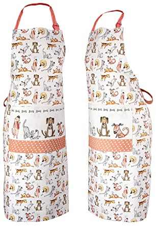 SPOTTED DOG GIFT COMPANY Kochschürze Damen, Küchenschürze mit lustiges Hundemotiv 100% Baumwolle, Schürze Verstellbar mit Tasche, Hunde Küchenzubehör, Geschenk für Hundebesitzer Frauen