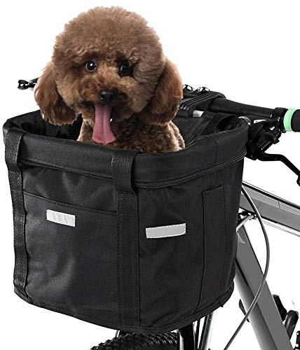 Hamkaw Hundetragetasche, zusammenklappbar, abnehmbar, für Haustiere, Katzen, Hunde, Fahrrad, Vorderkorb, Fahrradlenkerkorb - Schnellentriegelung, einfache Installation, abnehmbare Fahrradtasche