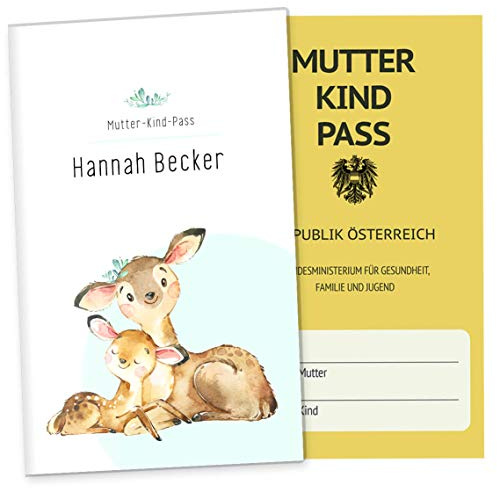 OLGS Mutter-Kind-Passhülle 3-teilig Österreich personalisiert Hab dich lieb | Baby Schwanger Geschenkidee Mukipasshülle | Schutzhülle für Schwangerschaft (MuKi-Pass Österreich personalisiert, Reh)