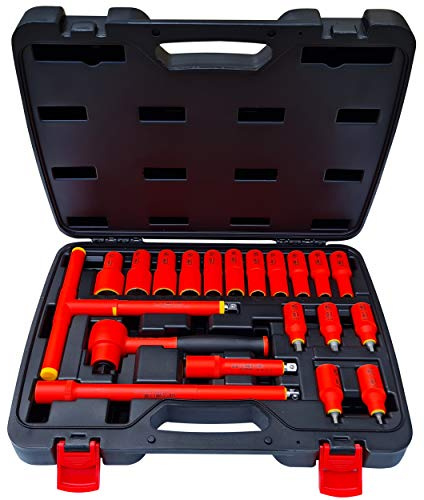 Isolierter metrischer Steckschlüsselsatz, 1000 V, 20-teilig, 3/8-Zoll-Antrieb, 5 Sechskant-Bits