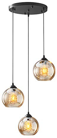 Pendelleuchte Glas Kugel Hängelampe Industrial Deckenlampe Amber | Vintage Hängeleuchte Pendelleuchte Metall für Wohnzimmer, Zimmer, Esszimmer Pendellampe Retro Deckenleuchte Küchenlampe