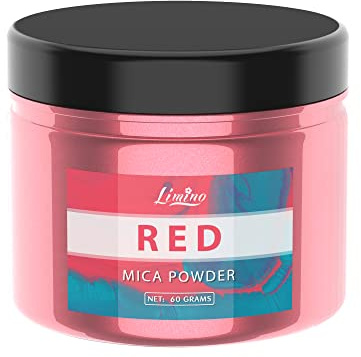 Glimmerpulver – enormt 60 gram/59,5 g pärlepoxi harts färgpigment – kosmetiskt slime färgningspigment – naturligt glimmerpulverpigment för badprodukt, hartskonst, målning, nagelkonst (röd)