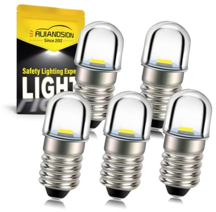 Ruiandsion 5pcs E10 Base Socket LED Bulb 12V White Replace Torch Headlamp Mini Flashlight, Non-Polarity