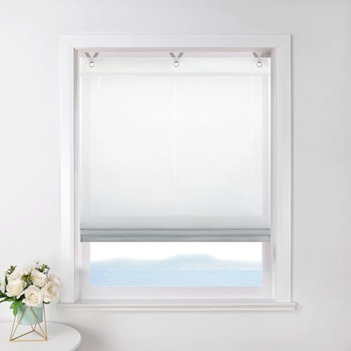 ESLIR Raffrollo ohne Bohren Raffgardine Transparent mit Ösen Farbverlauf Gardinen mit Haken Ösenrollo Modern Vorhänge Grau BxH 60x130cm 1 Stück