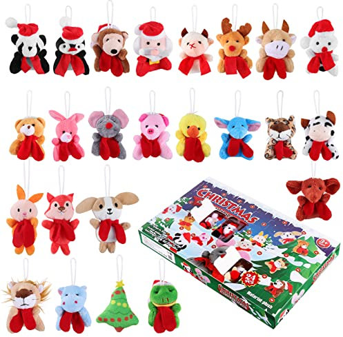 Toyvian Calendario de adviento de cuenta atrás, de Navidad, 24 días, mini calendario de Adviento con 24 animales de peluche, decoración de Navidad, regalo para niños, niñas y niños pequeños