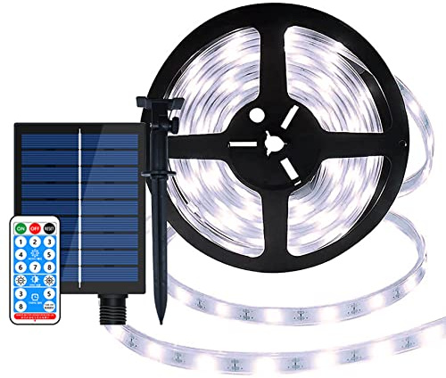 DINOWIN Striscia di Luci a LED a Energia Solare 10M 240LED Impermeabile Flessibile Luci Stringa Solare Illuminazione Decorativa per la terrazza, giardino, natalizia (Bianco)