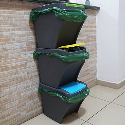 REPLOOD Set 3 Pattumiere per la Raccolta Differenziata 3x25 Litri Componibile Modulabile e Impilabile (Set da 3)