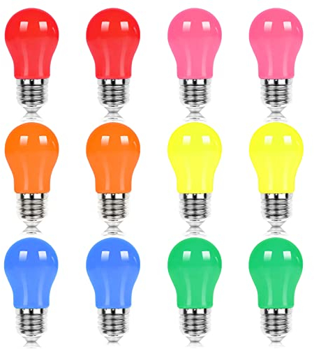 UYHGO 12er-Pack Bunte Glühbirnen E27 LED Birne Bunt Farbige Glühbirne, 2W Farbig Leuchtmittel Lampe, Rosa, Orange, Rot, Gelb, Blau, Grün für Party, Lichterkette, Deko Weihnachten