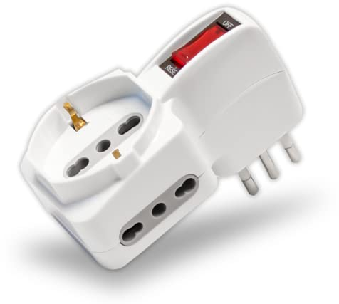 V-TAC Adattatore Tripla Presa Elettrica 3 Posti con Interruttore,2 Prese Laterali 10/16A Bipasso e una Frontale 10/16A Bipasso Shuko,Multipresa Elettrica per Casa, Ufficio,Spina 10A - Bianco