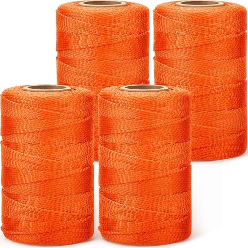 Amylove 4 Roll Mason String Line #18, 500 ft Nylon Braided Construction String Line, Heavy Duty Outdoor Twine Rope for Gardening or Masonry Tools Construction DIY Project, Fluorescent Orange
