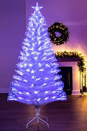 Christmas Tree World | 6ft Artificial White Blue Ripple Effect Fibre Optic Tree | Bushy and Luxury Quality PVC Tips | Easy to Assemble and Take Down | 80cm Diameter