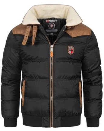 Geographical Norway Abraham vinterjacka för män – kappa med pälskrage – fodrad varm anorak quiltad – bomber utomhusjacka vinter 2017/18, svart, 5XL