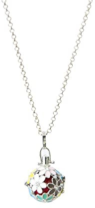 Medura - Collar para mujer con diseño de ángel, diseño de flor de colores, longitud de 70 cm, colgante de campana de ángel púrpura o rojo para armonía, amor, paz, 70 cm, acero inoxidable